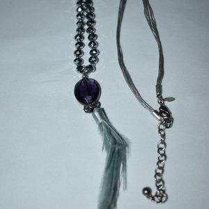 Chico's 30 Inch Silver Colored Necklace With Feathers